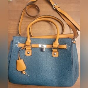 Stylish Blue and Tan Women’s Satchel Bag